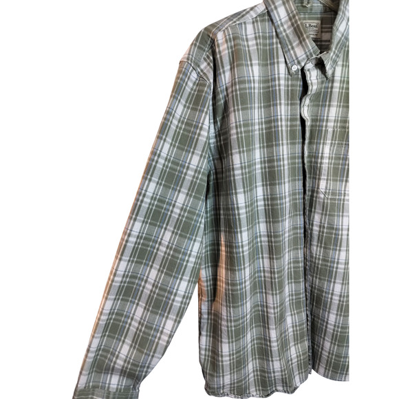 M565) L.L Bean Men's Traditional Fit green White Plais Long Sleeve Shirt Large? - Picture 3 of 8